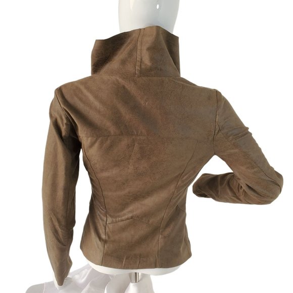 Malibu Sky Microfiber Jacket Top Brown Faux Leather Asymmetrical Zip Women Small - Picture 5 of 12